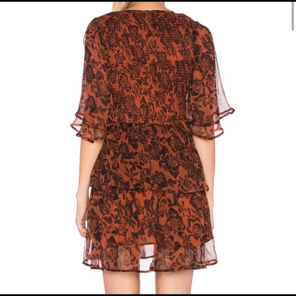 Ganni Revolve Beaumont Rust Black Smocked Dress - Picture 2 of 8